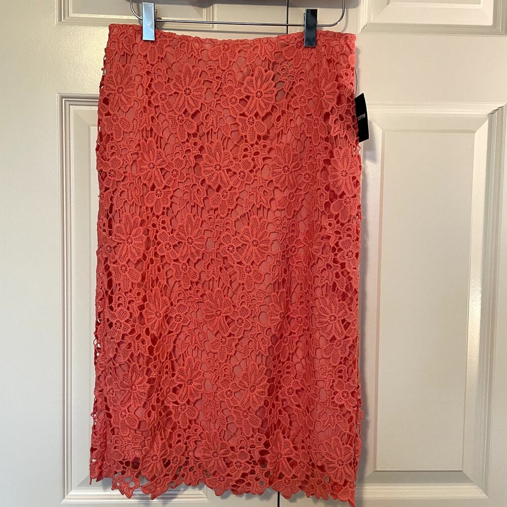 Liz Clairborne Coral Lace Back Slit Pencil Skirt Womens 4 NWT